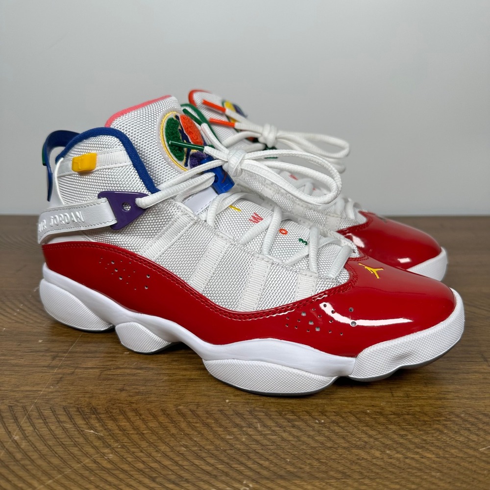 Air Jordan 6 Rings Shoes Mens 8 White Gym Red Multicolor Sneakers CW7003-100 - Picture 2 of 10